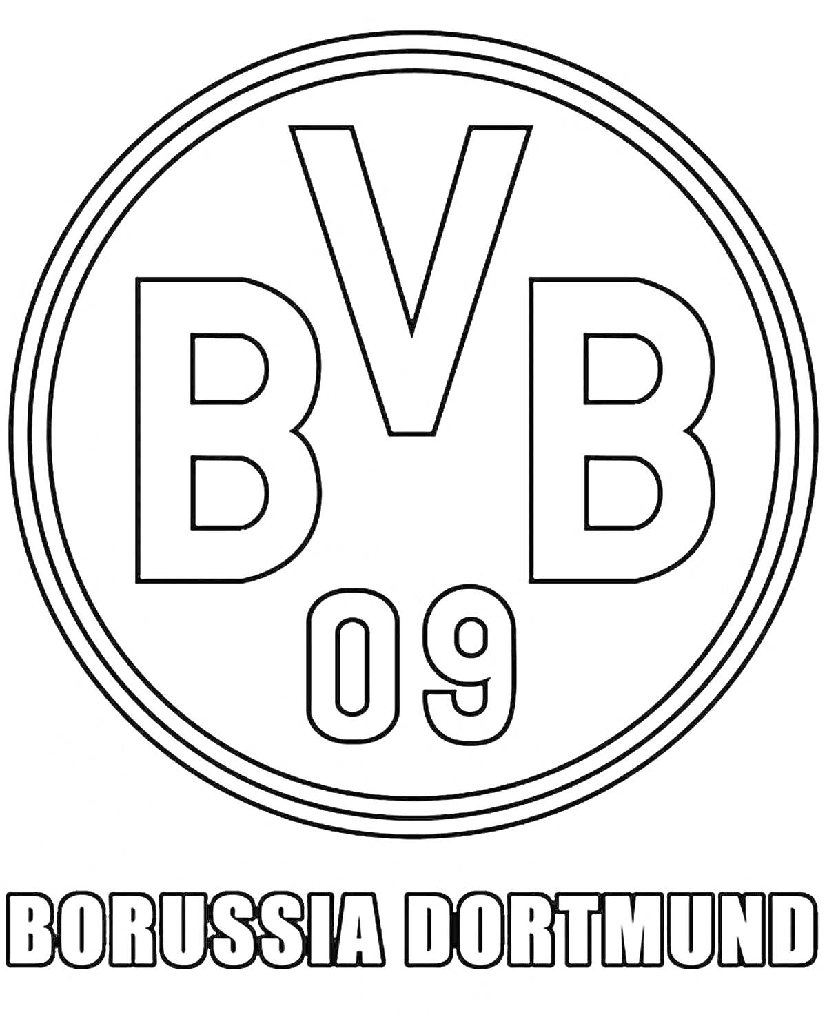 Раскраска Эмблема BVB 09 Borussia Dortmund с текстом 