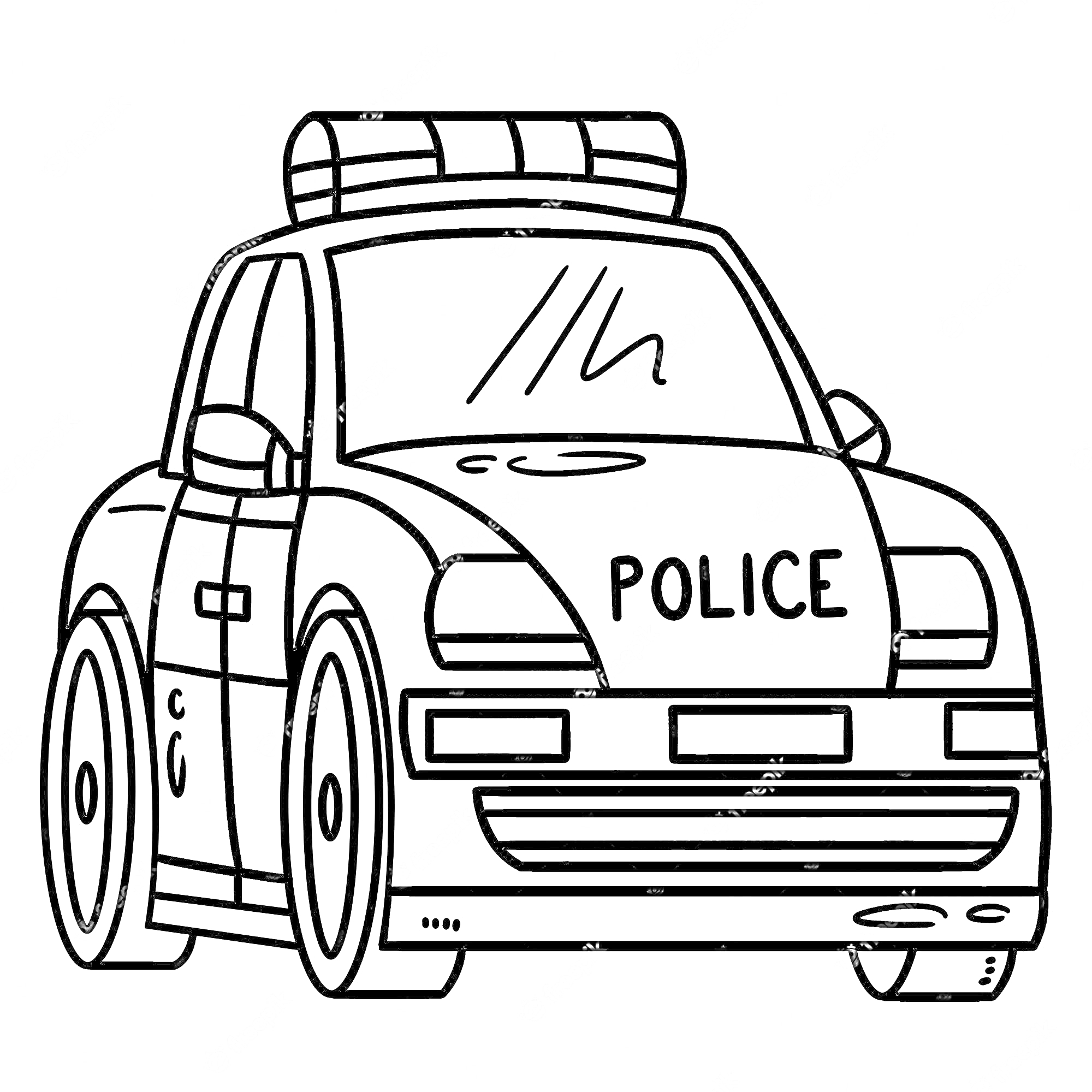 На раскраске изображено: Полицейская машина, Для детей, Мигалки, Полиция, Транспорт