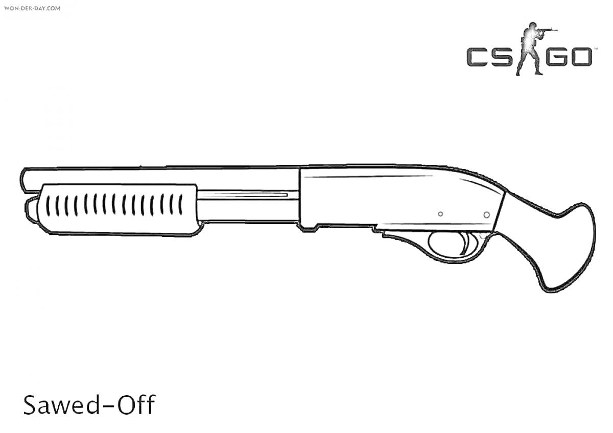 Раскраска Обрез дробовика из игры CS:GO с текстом 