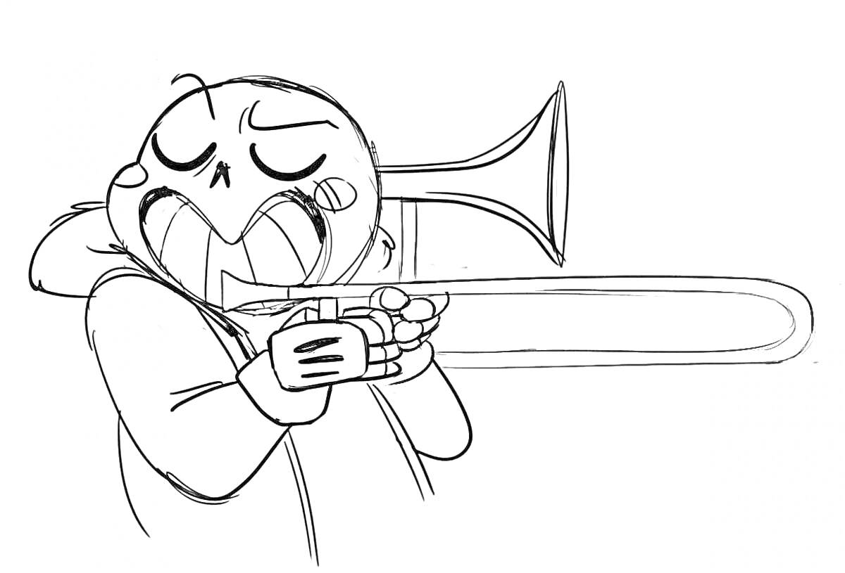 Раскраска Санс с тромбоном