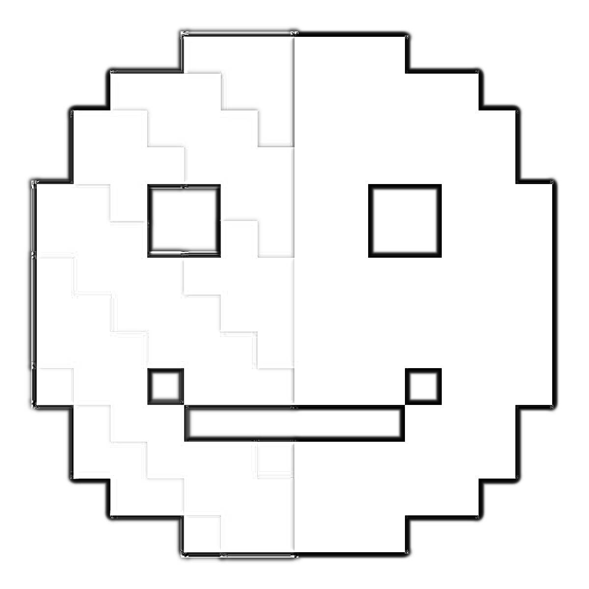 Раскраска Половина черно-белого пиксельного смайлика