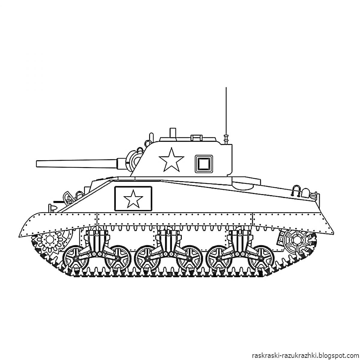 Раскраска Раскраска танка с звездой и антеннами