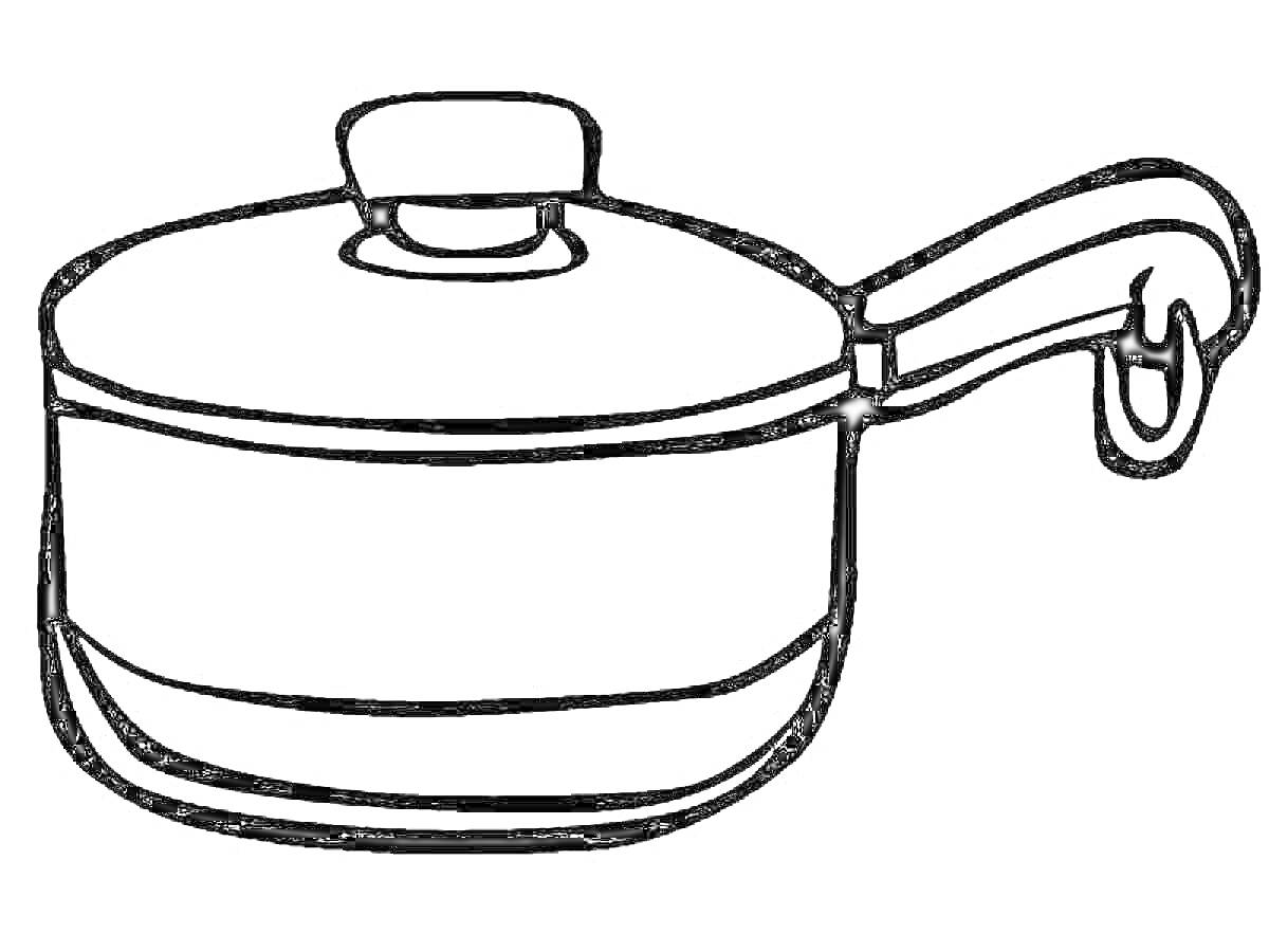 На раскраске изображено: Крышка, Ручка, Посуда, Кухня, Приготовление пищи, Кастрюли