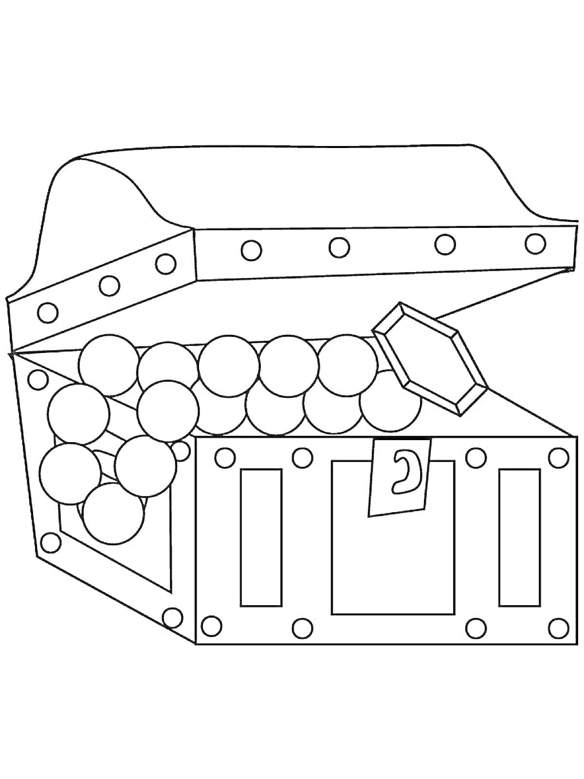 Раскраска Сундук с сокровищами, наполненный жемчужными бусами