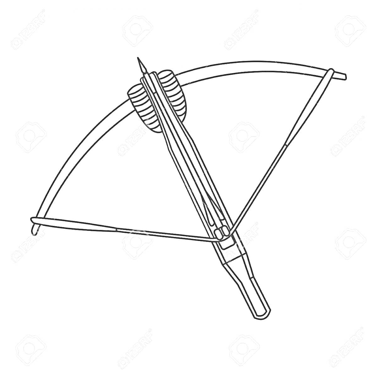 Раскраска Арбалет с тетивой и стрелой