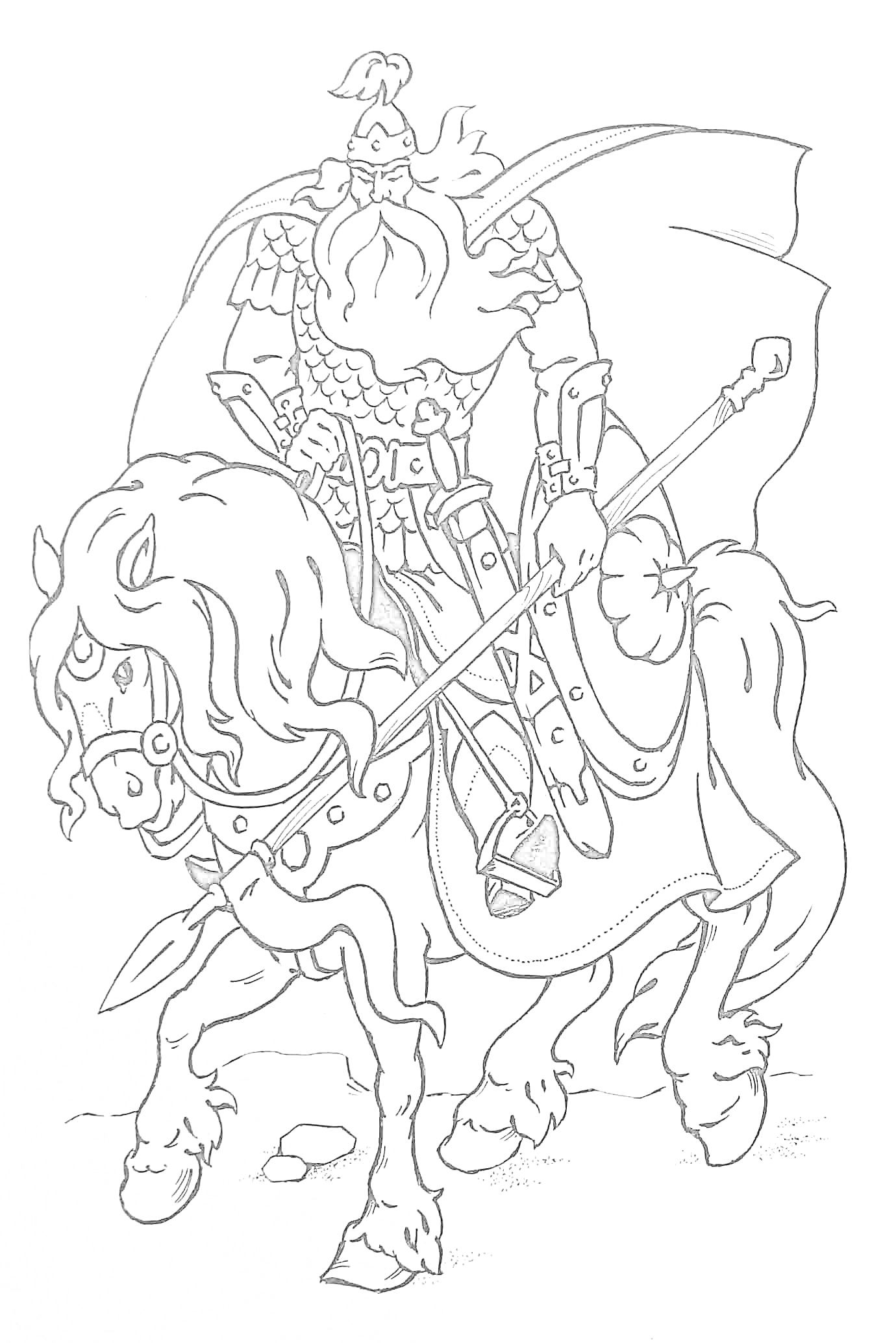 Богатырь на коне с копьем и щитом