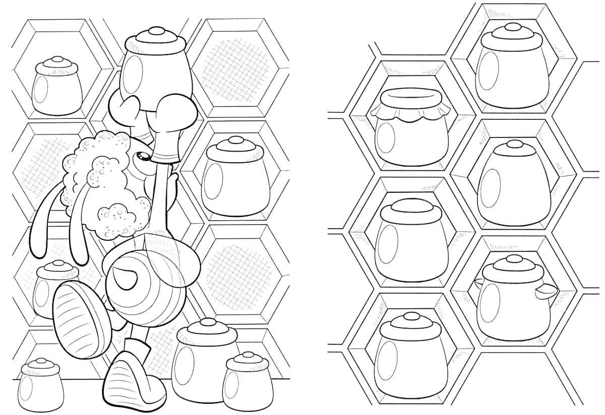 На раскраске изображено: Соты, Мед, Персонаж, Для детей