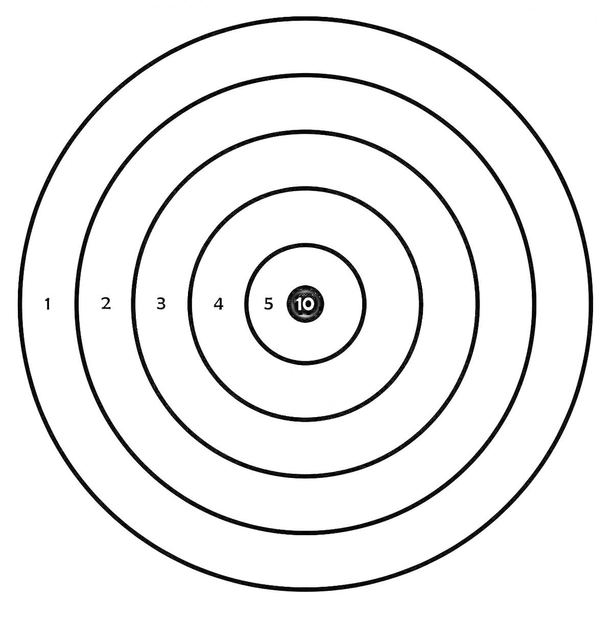 Раскраска мишень для стрельбы с нумерацией колец от 1 до 10
