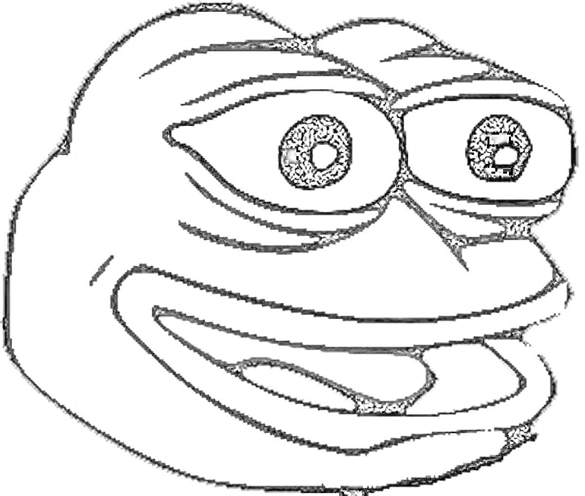 Раскраска Лицо персонажа мемов с широкой улыбкой и большими глазами