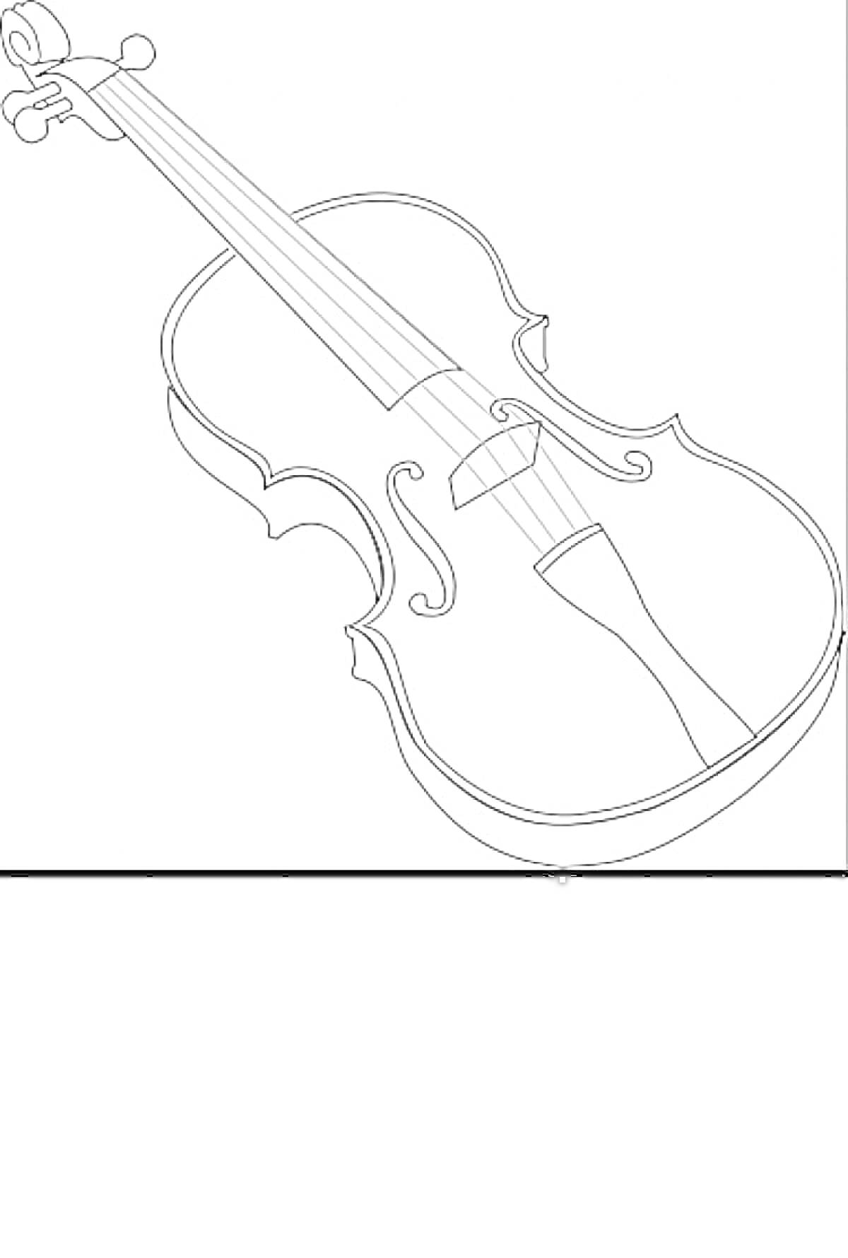 Раскраска Скрипка с грифом и струнами.