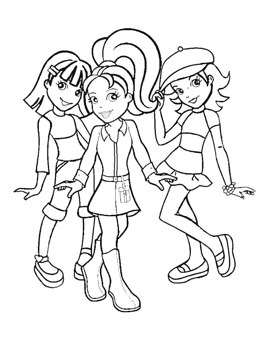 Три девочки из Полли Покет в модной одежде