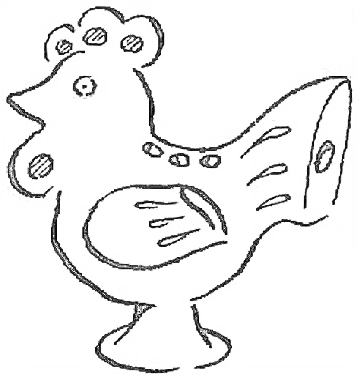 Раскраска Свистулька в виде петуха со мелкими деталями
