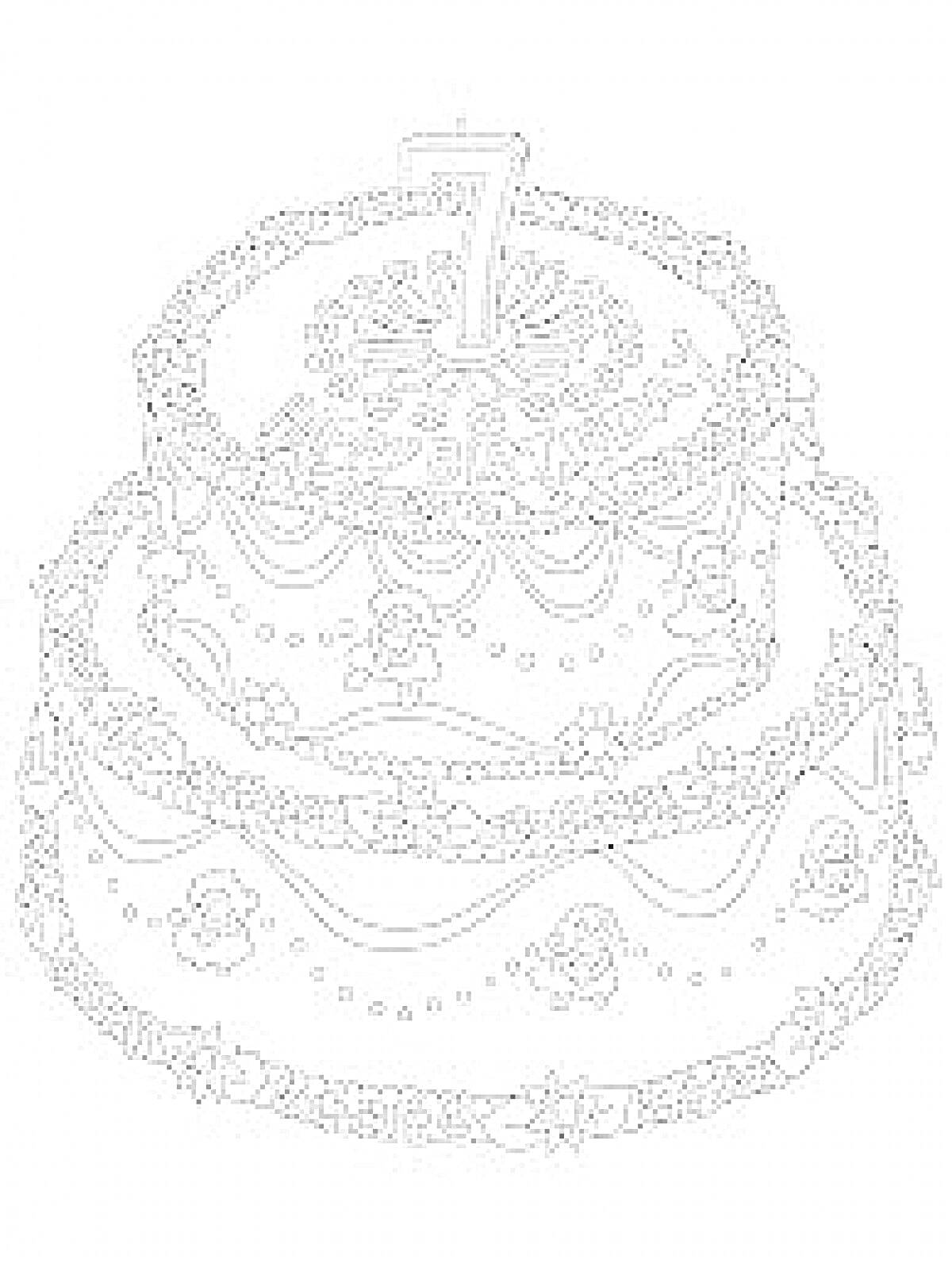 Раскраска Трёхъярусный торт с цифрой 7, цветочными украшениями и надписью 