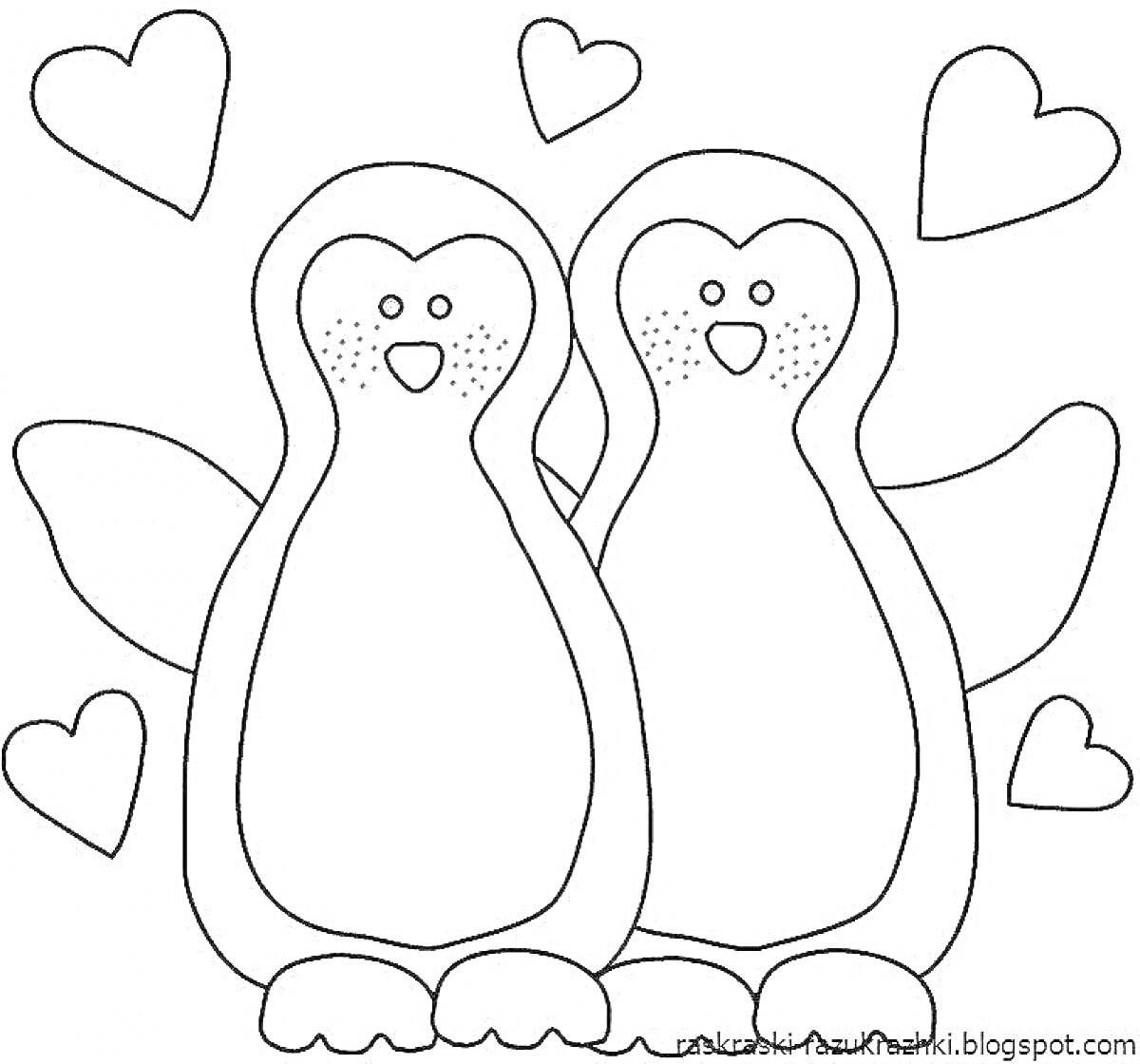 Раскраска Два пингвина с сердцами