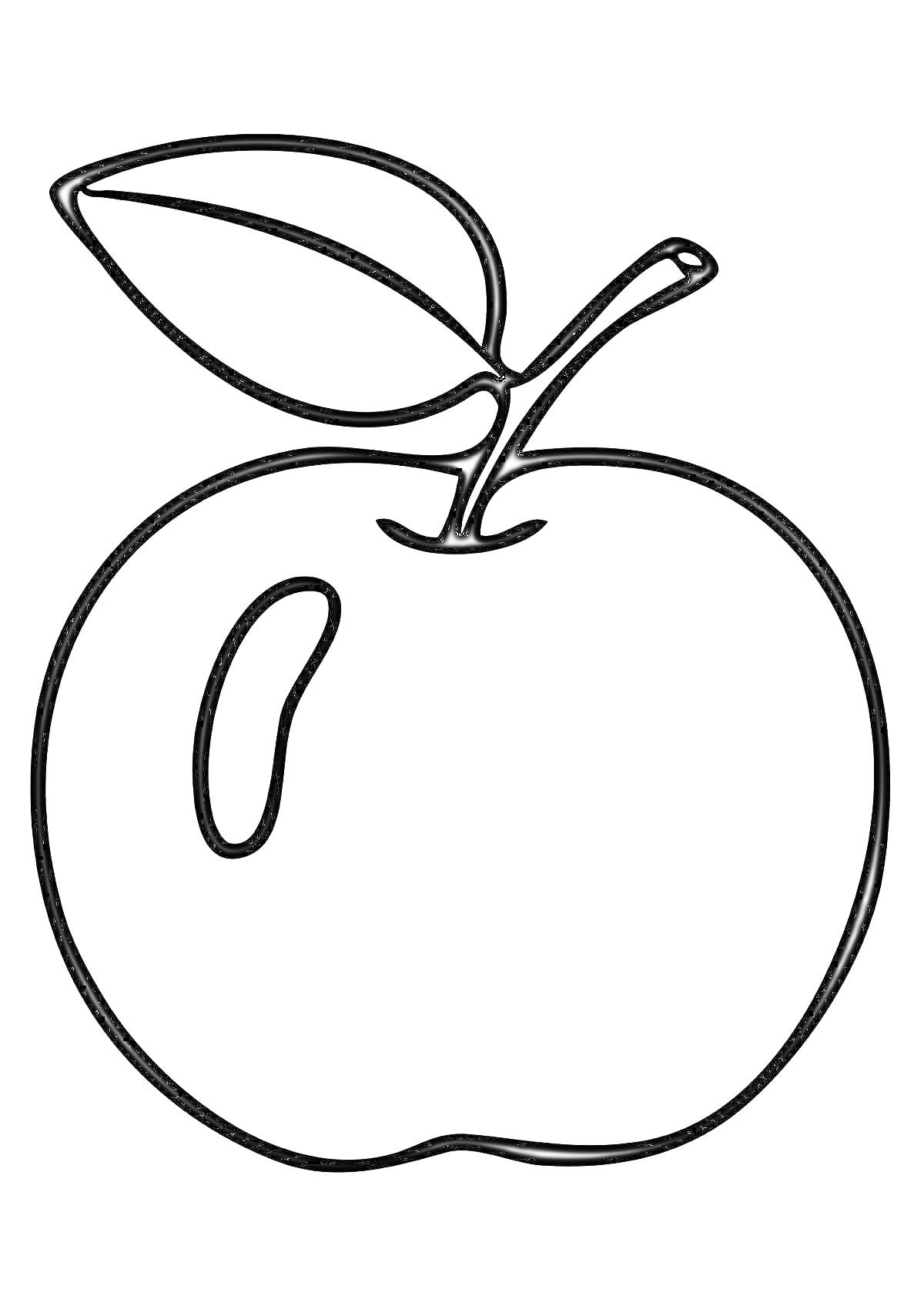 На раскраске изображено: Яблоко, Листья, Фрукты, Контурные рисунки