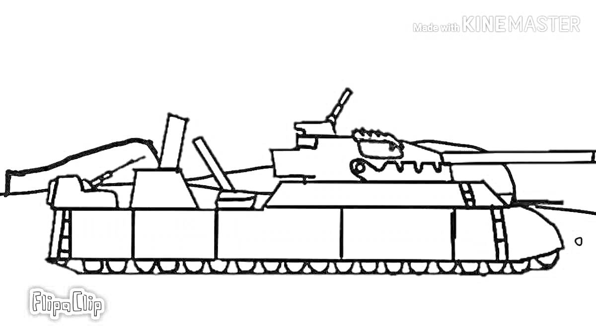 Раскраска Колосcальный ратте танк с пушками и элементами брони на фоне холмов