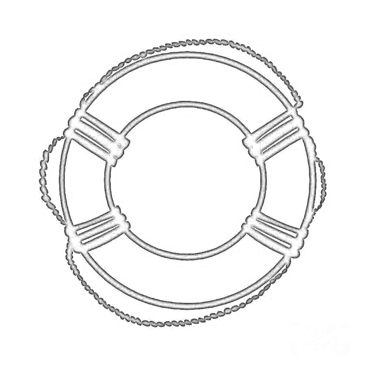 Раскраска Спасательный круг с канатами и креплениями