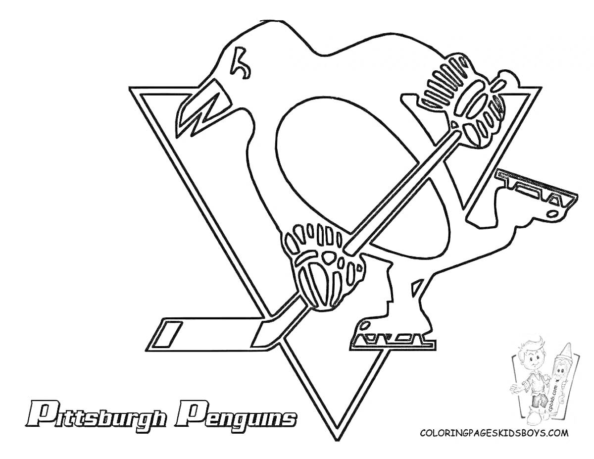 Логотип команды Pittsburgh Penguins с пингвином и хоккейной клюшкой