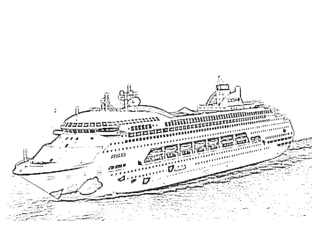 На раскраске изображено: Корабль, Море, Посейдон, Лайнер, Судно, Плавание, Линии
