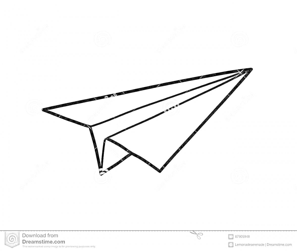 На раскраске изображено: Бумажный самолет, Бумага, Летательный аппарат, Минимализм