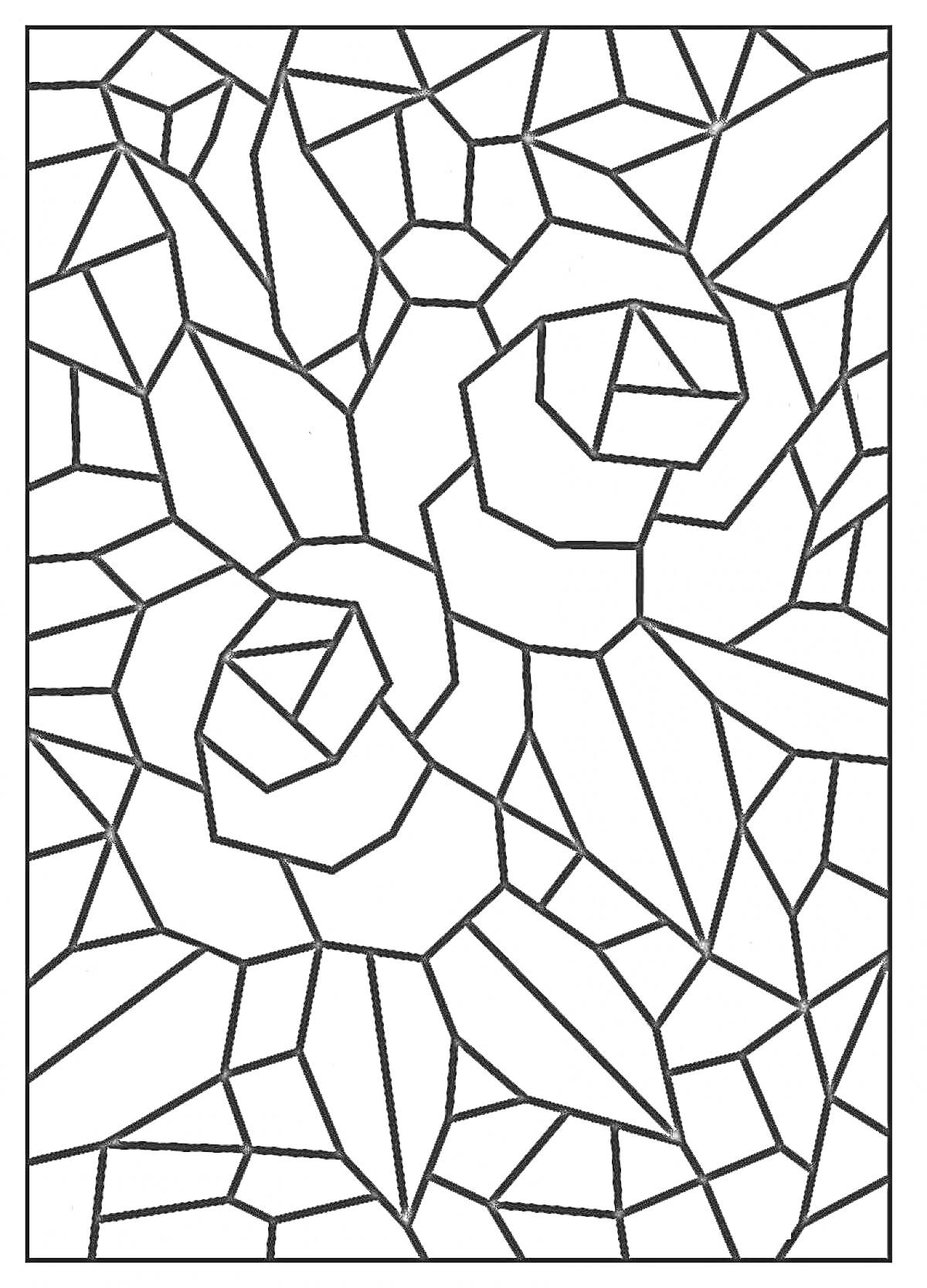 РаскраскаМозаика с цветами, розы с листьями