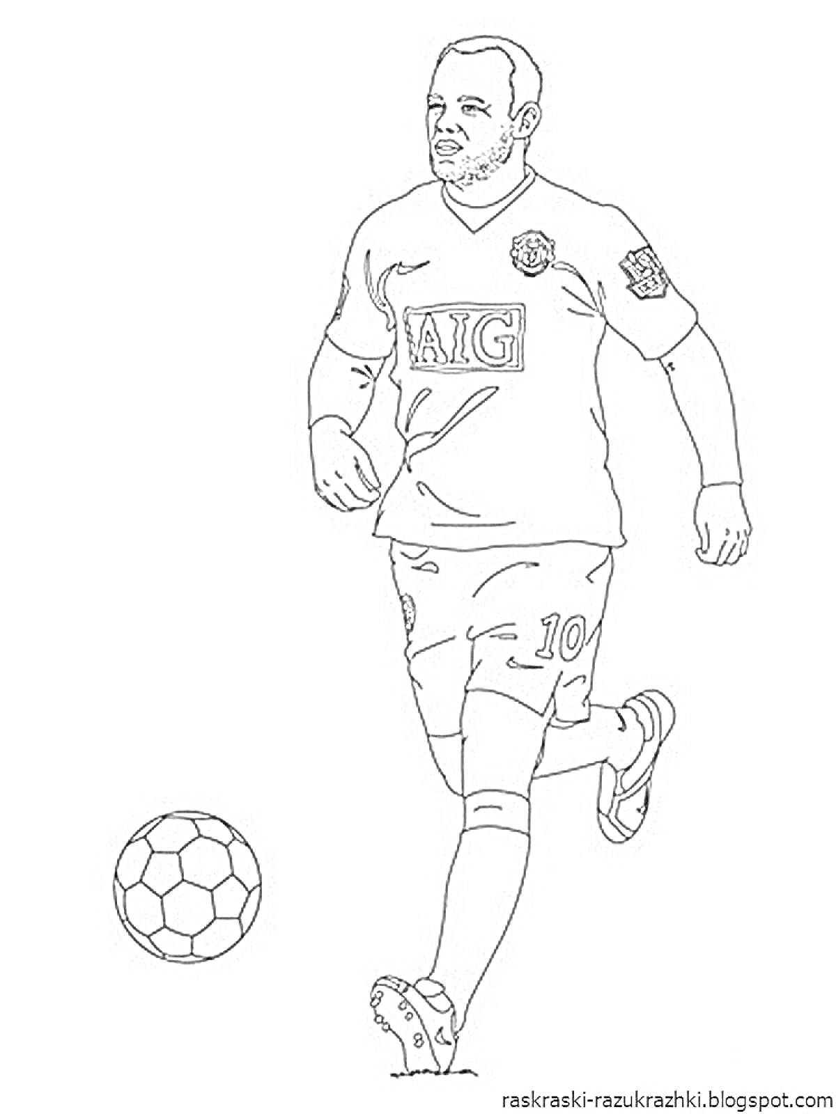 Раскраска Футболист в футболке с логотипом AIG и номером 10, бежит с мячом