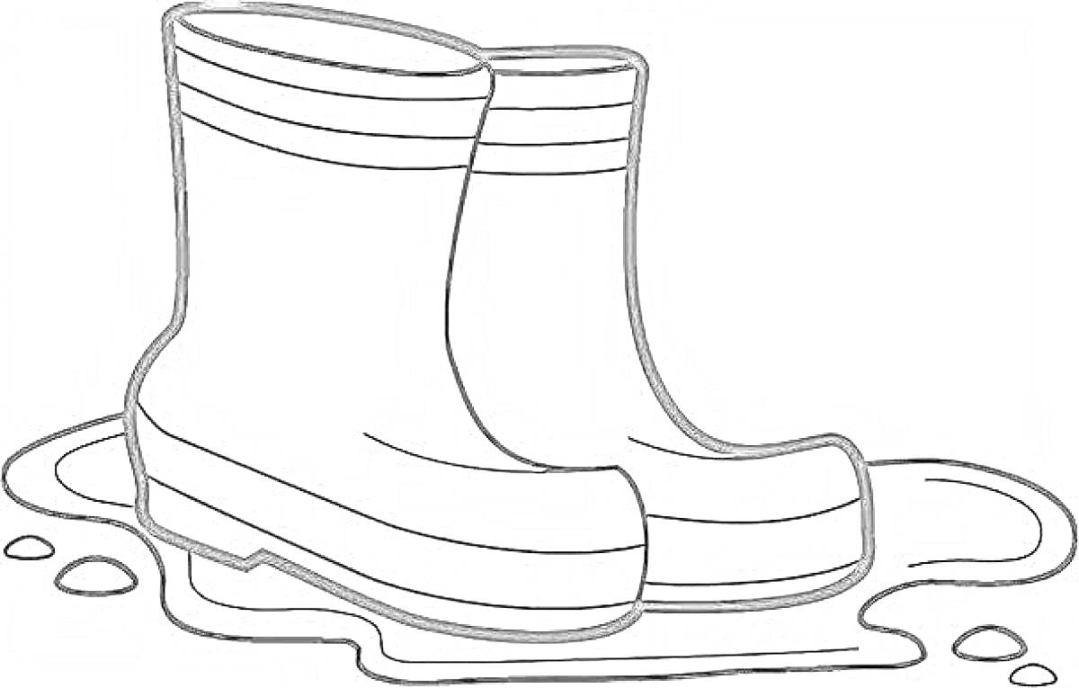 Раскраска Пара резиновых сапог в луже