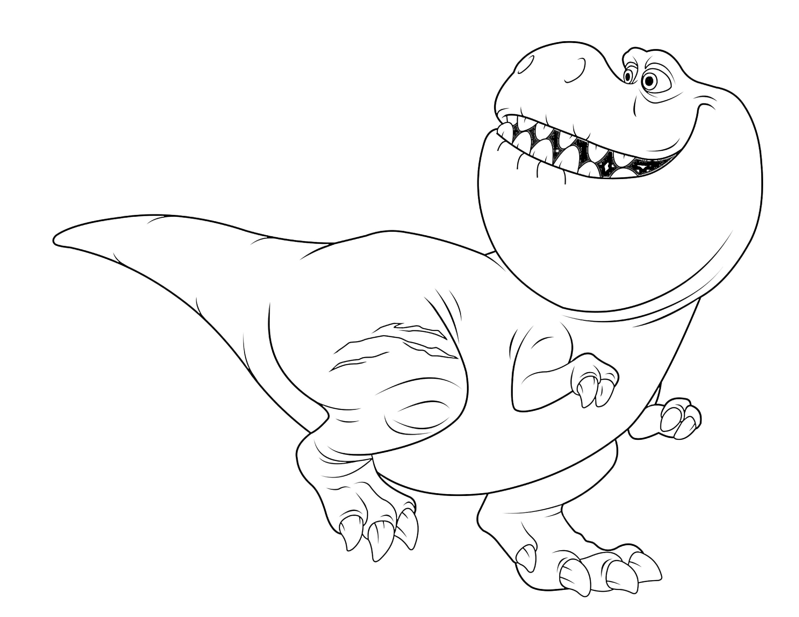 На раскраске изображено: Динозавр, Большие зубы, Из мультфильмов