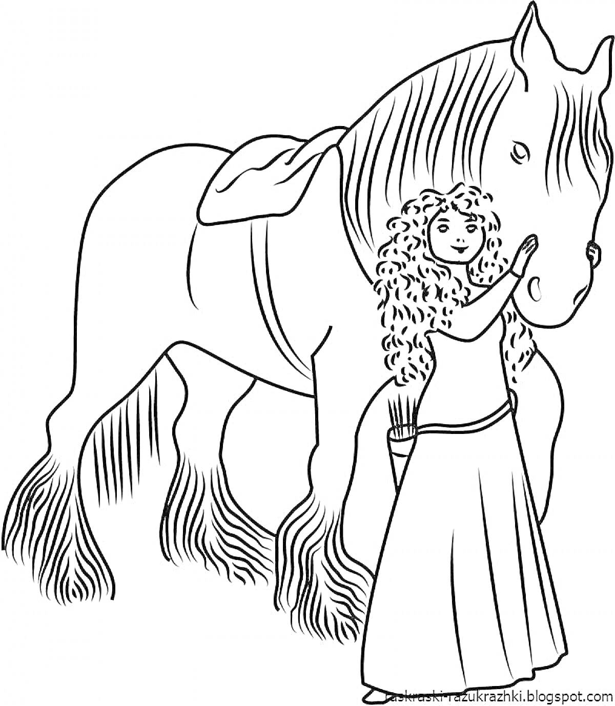 На раскраске изображено: Лошадь, Девочка, Седло, Грива, Дружба, Животные, Для девочек
