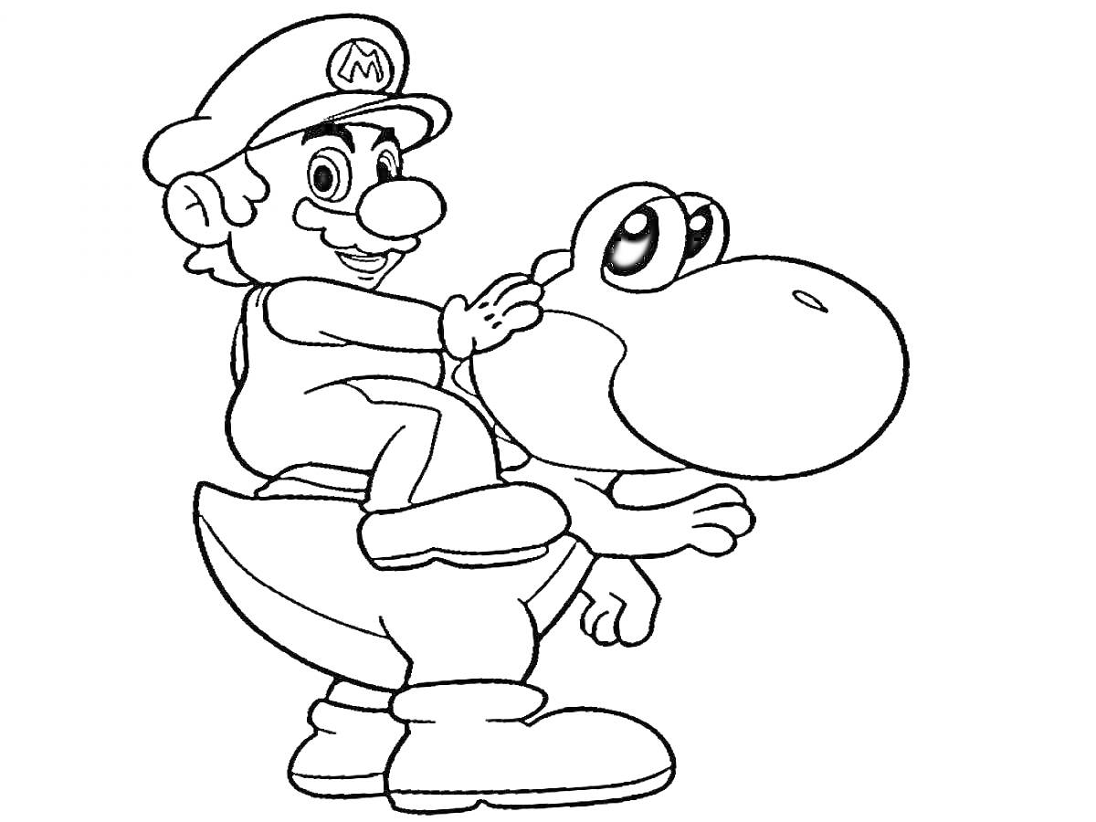 Раскраска Марио наездник на Йоши