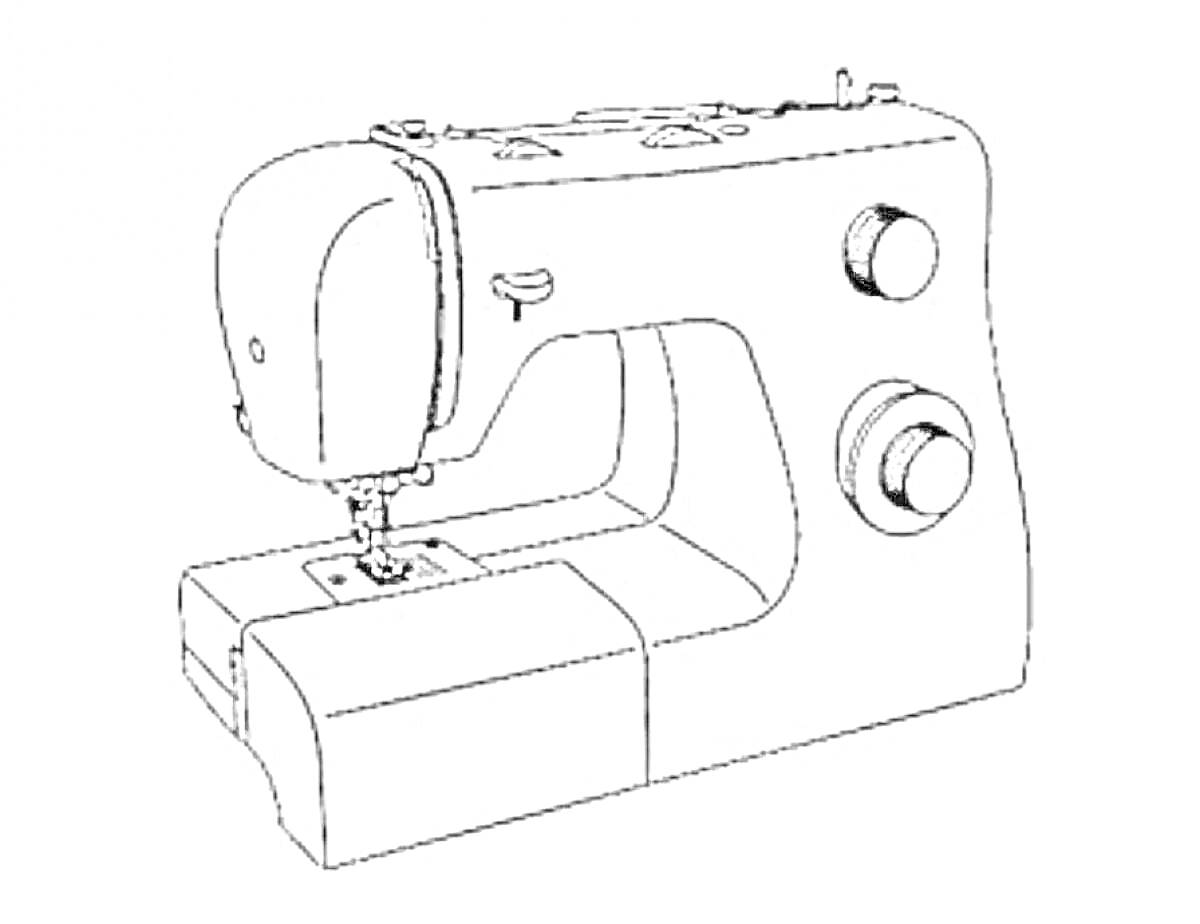 Раскраска Швейная машинка с рабочей поверхностью и ручками управления
