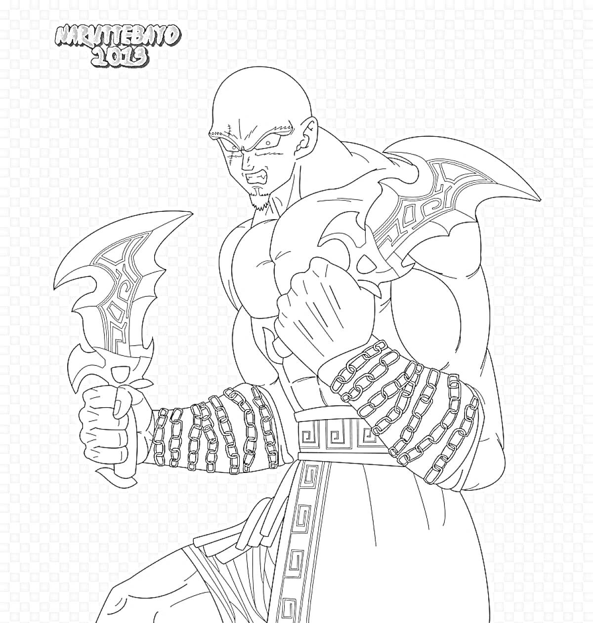 Раскраска Воин с клинками