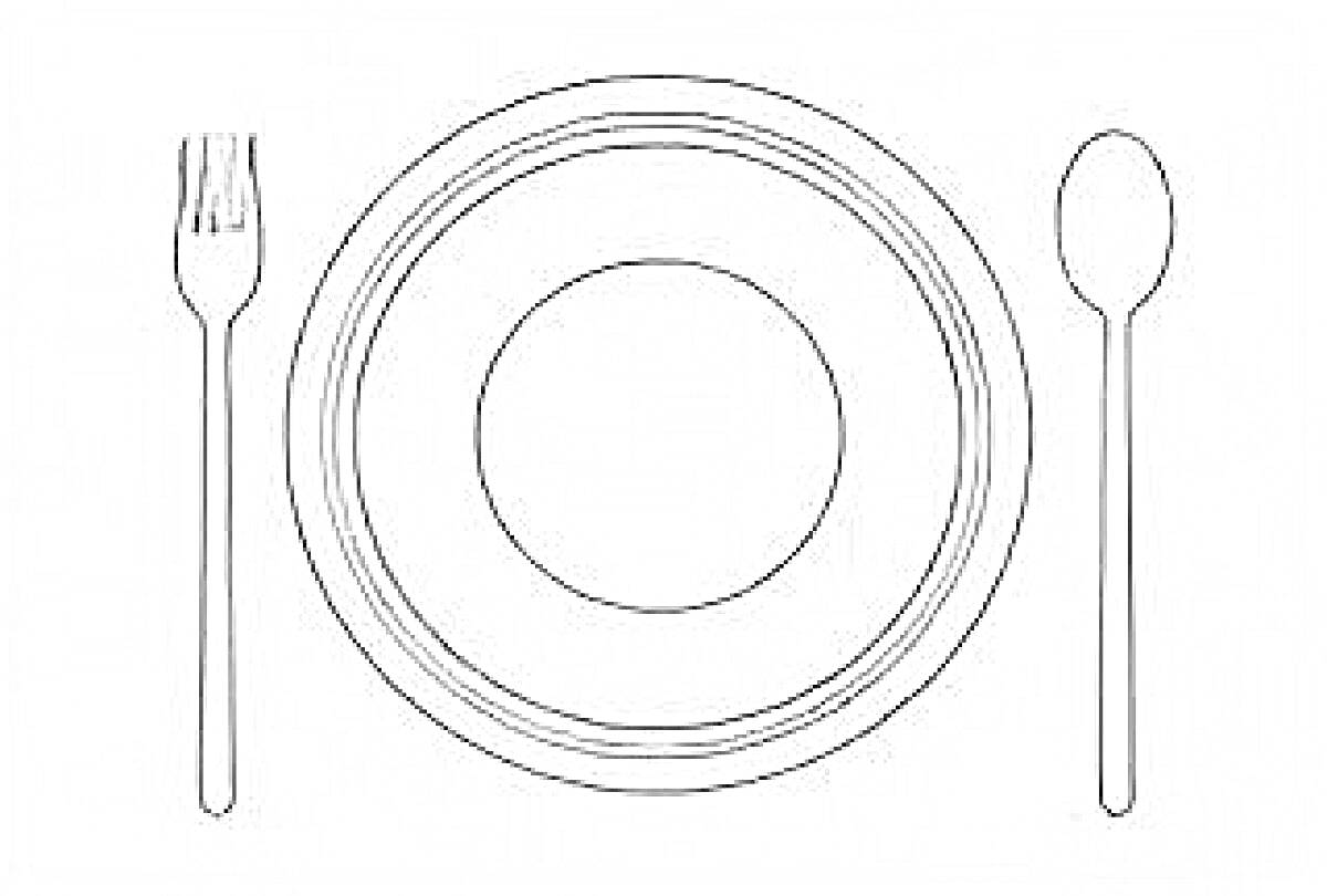 Раскраска Тарелка с вилкой и ложкой