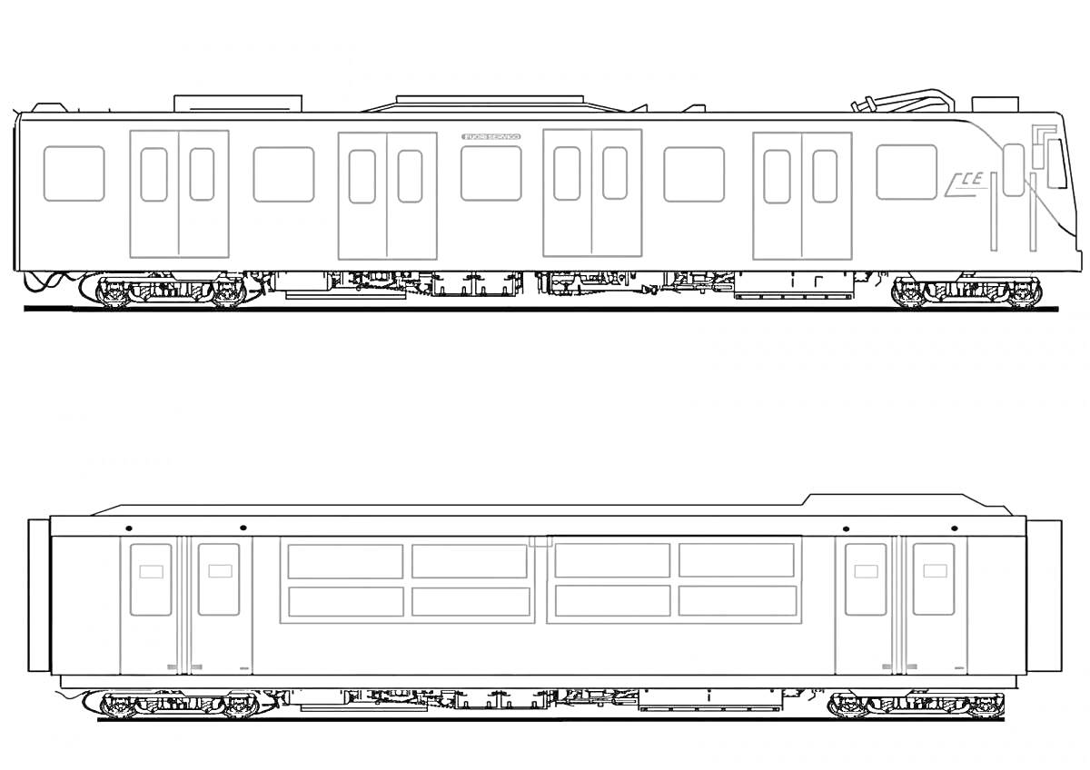 На раскраске изображено: Вагон метро, Общественный транспорт, Поезд, Городской транспорт, Метро, Окна, Колёса, Линии