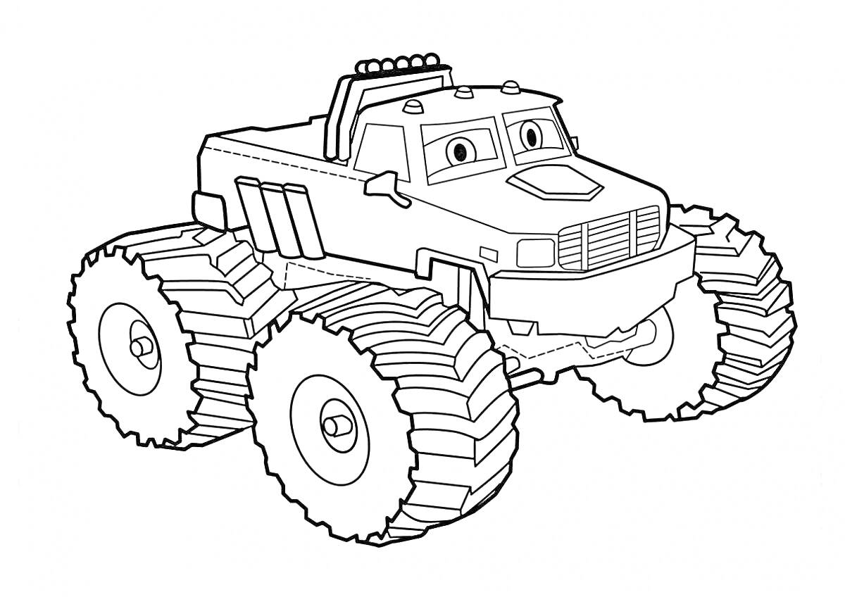 Раскраска Монстер-трак с глазами и большими колесами