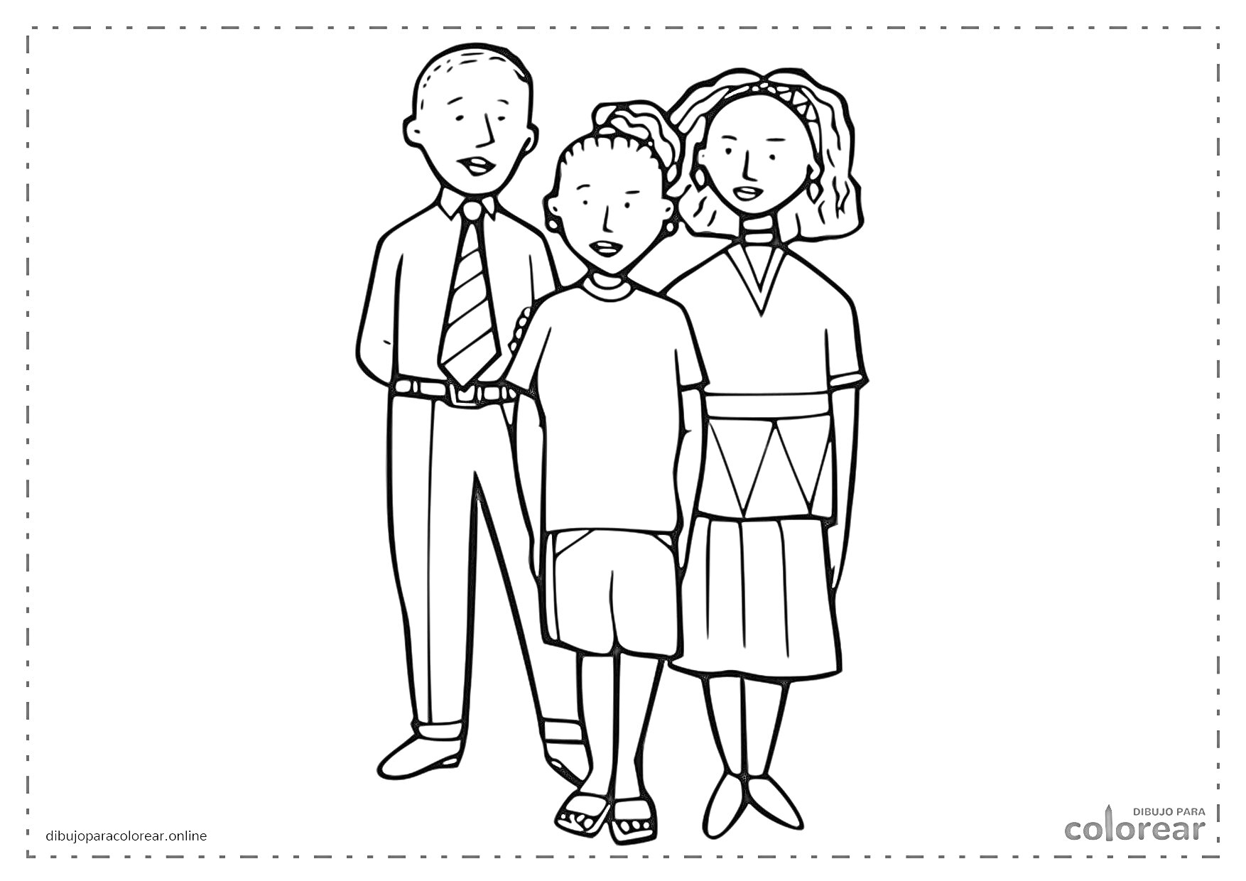 На раскраске изображено: Семья, Ребенок, Мальчик, Родители, Отец, Семейный портрет