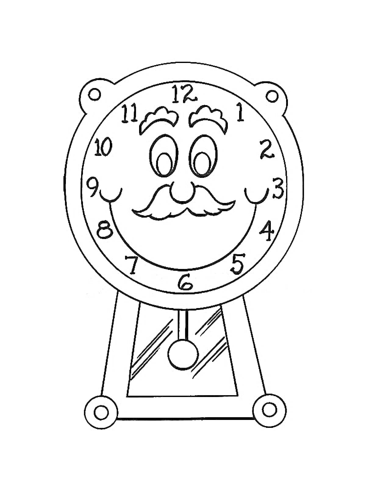 На раскраске изображено: Из сказок, Потерянное время, Часы, Лицо, Усы, Для детей
