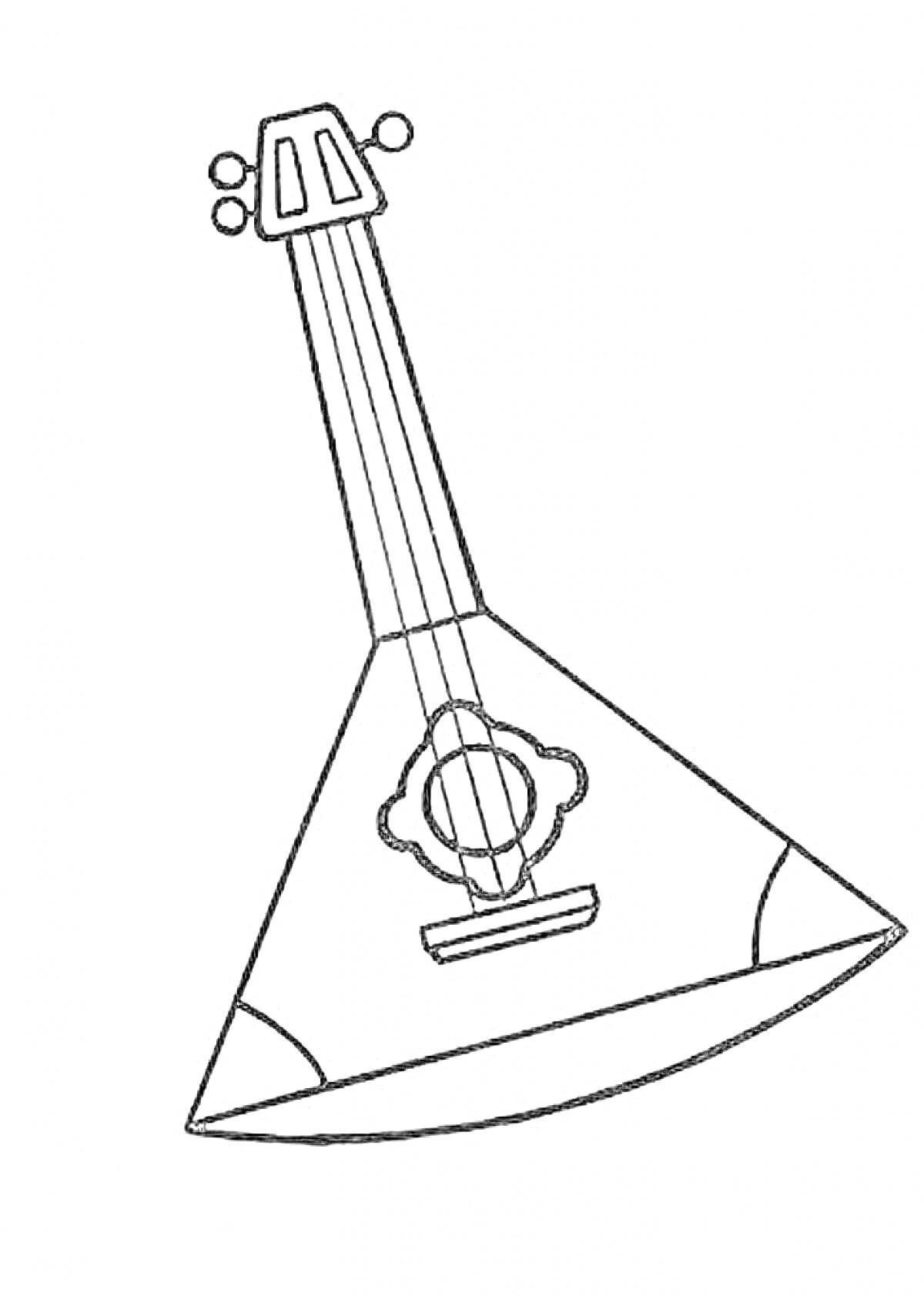 Раскраска Балалайка с тремя колками, струнами и декоративным узором