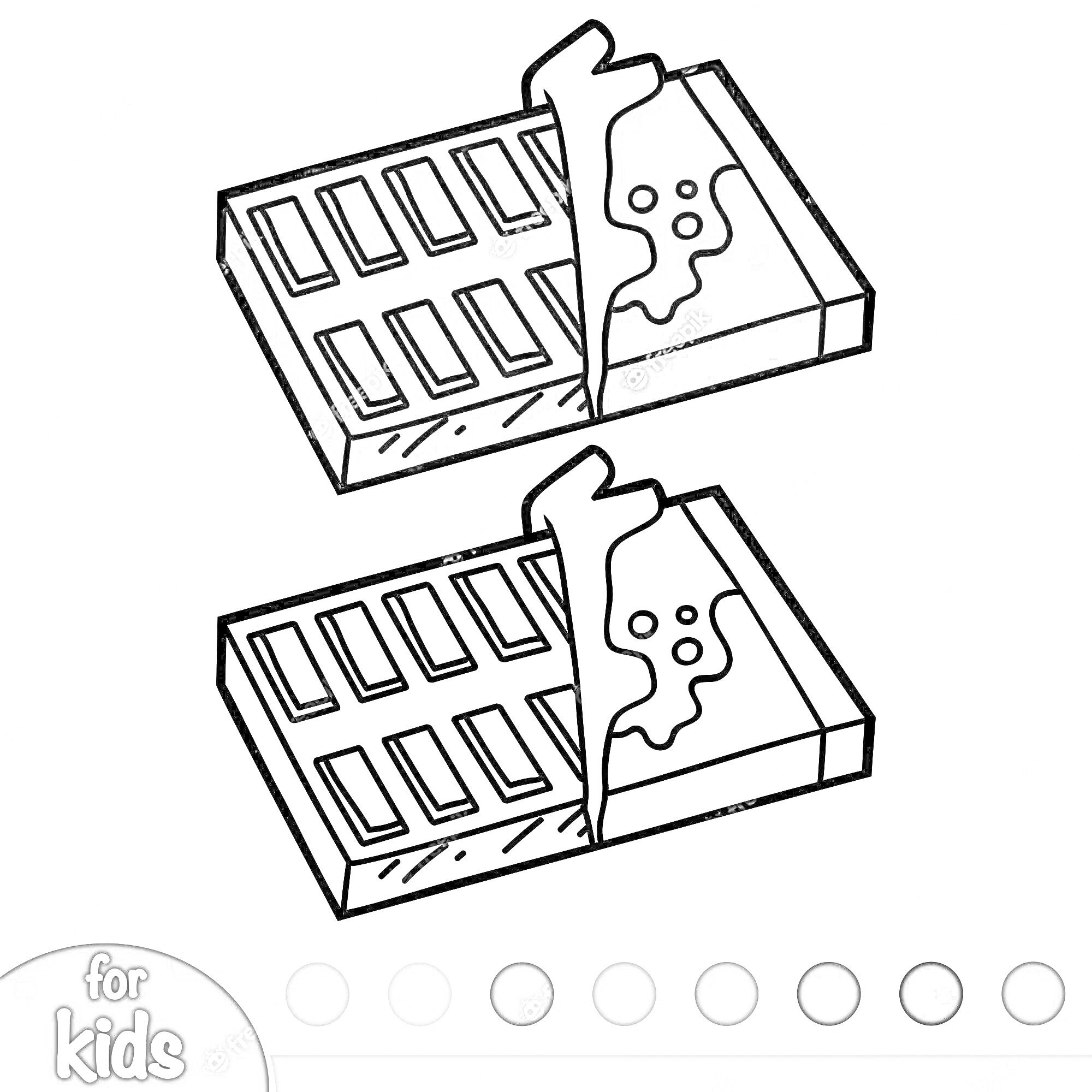 Раскраска Шоколадка с развернутой оберткой и глазурью, цветная и черно-белая версия