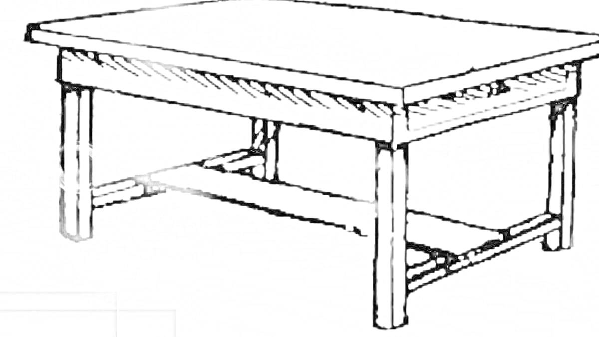 Раскраска Детский стол с четырьмя ножками и перекладиной между ножками