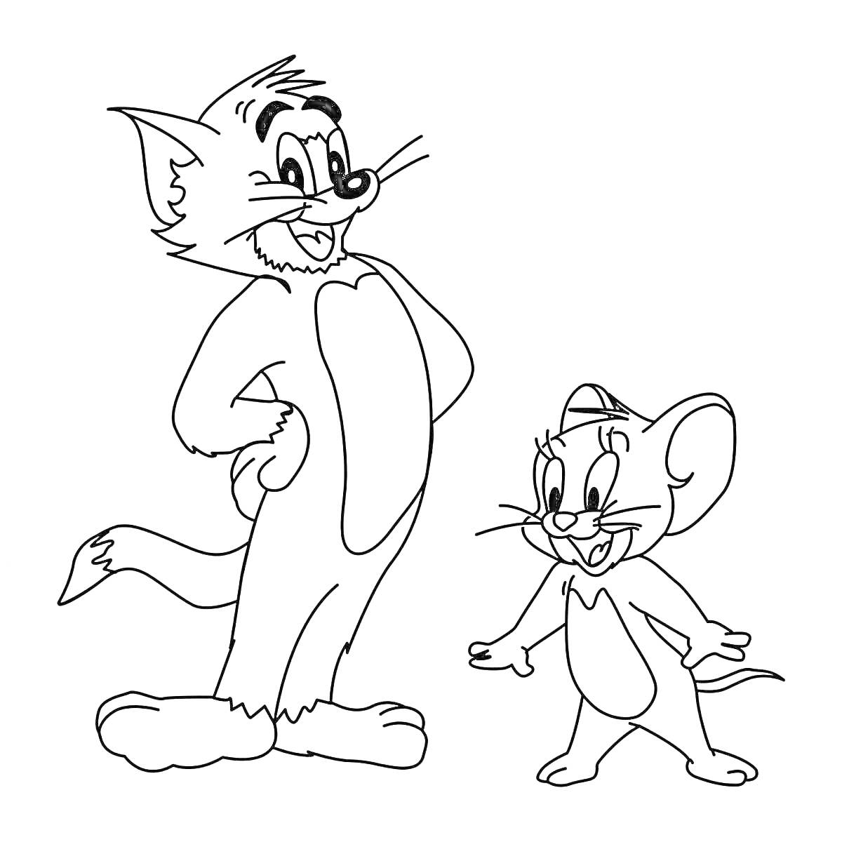 На раскраске изображено: Кот, Мышь, Джерри, Том и Джерри
