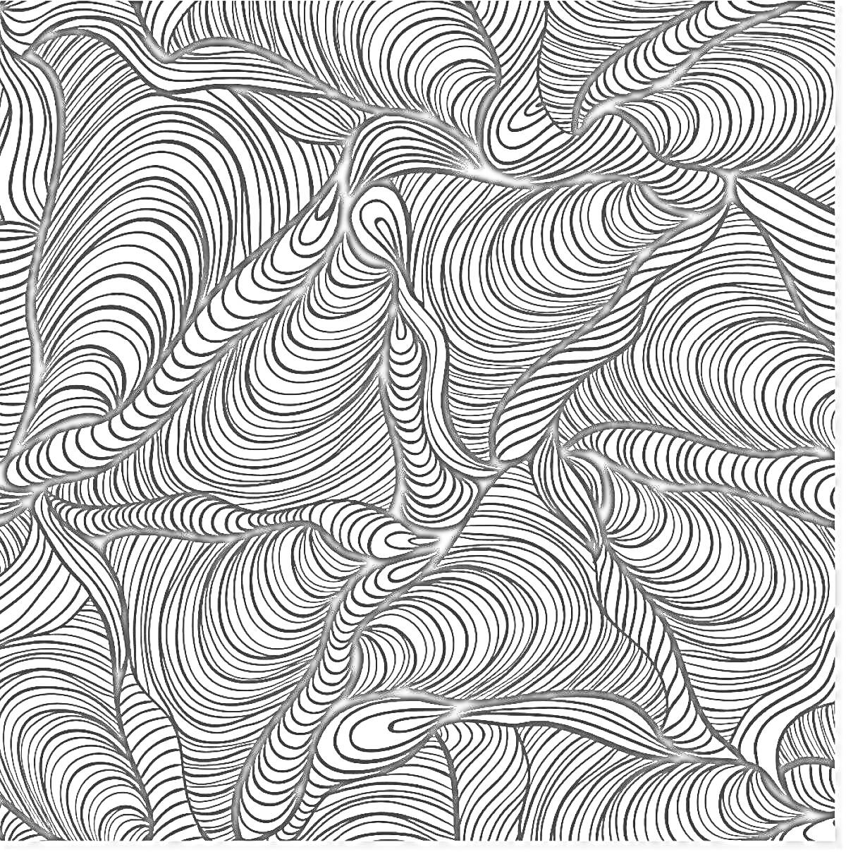 Раскраска Антистрессовая раскраска с плавными волнистыми линиями
