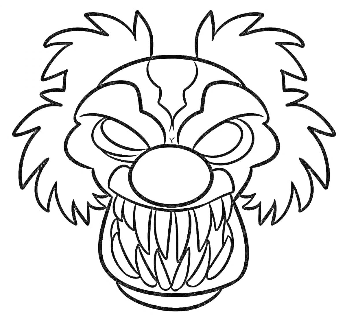 Раскраска Лицо клоуна Пеннивайза с большими зубами