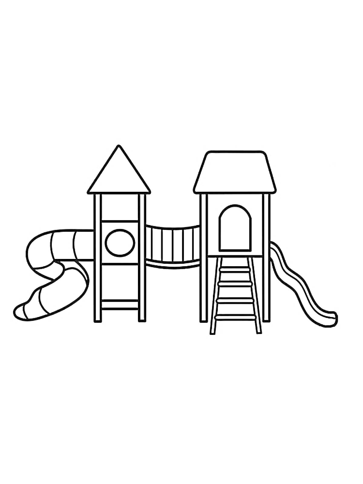 Детская площадка с горками, лестницей и мостиком
