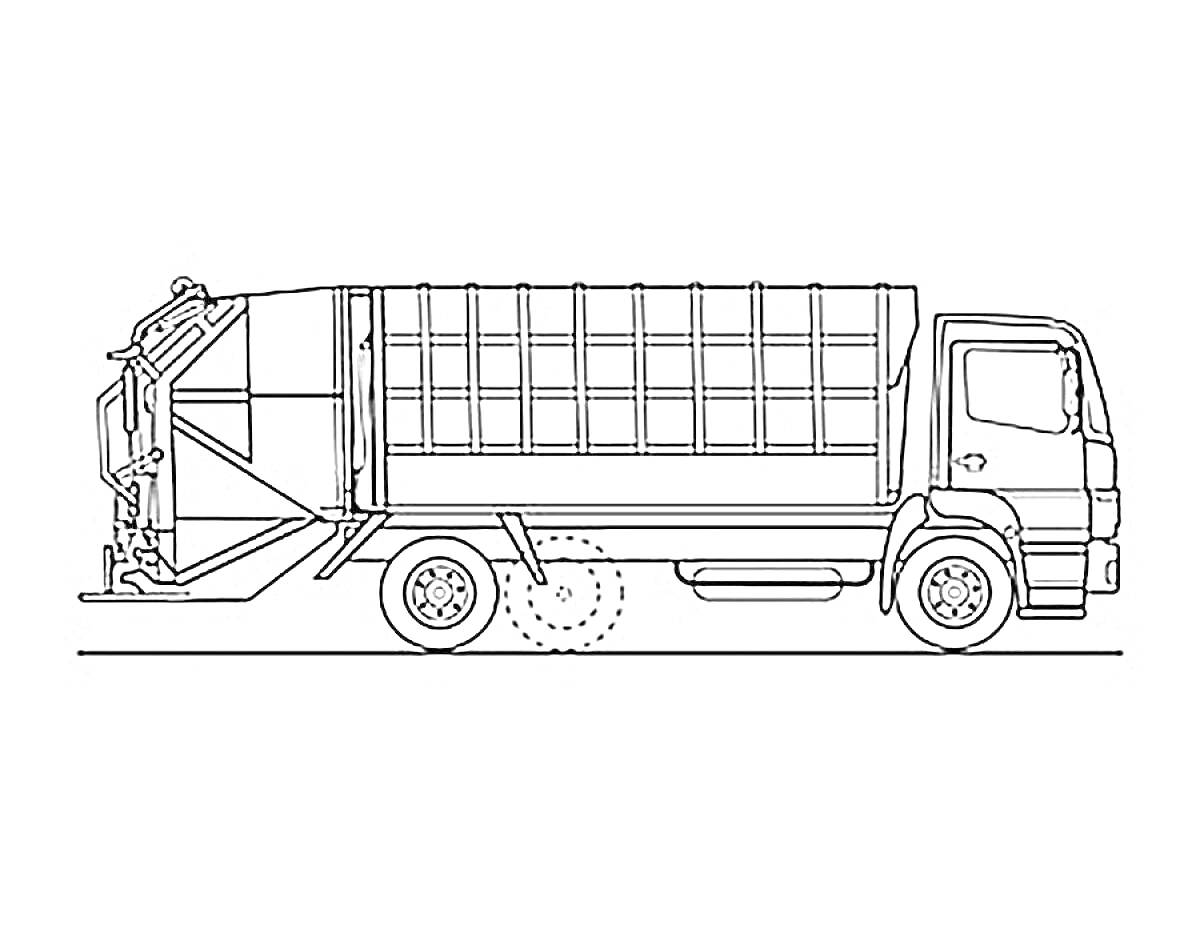Раскраска Мусоровоз сбоку