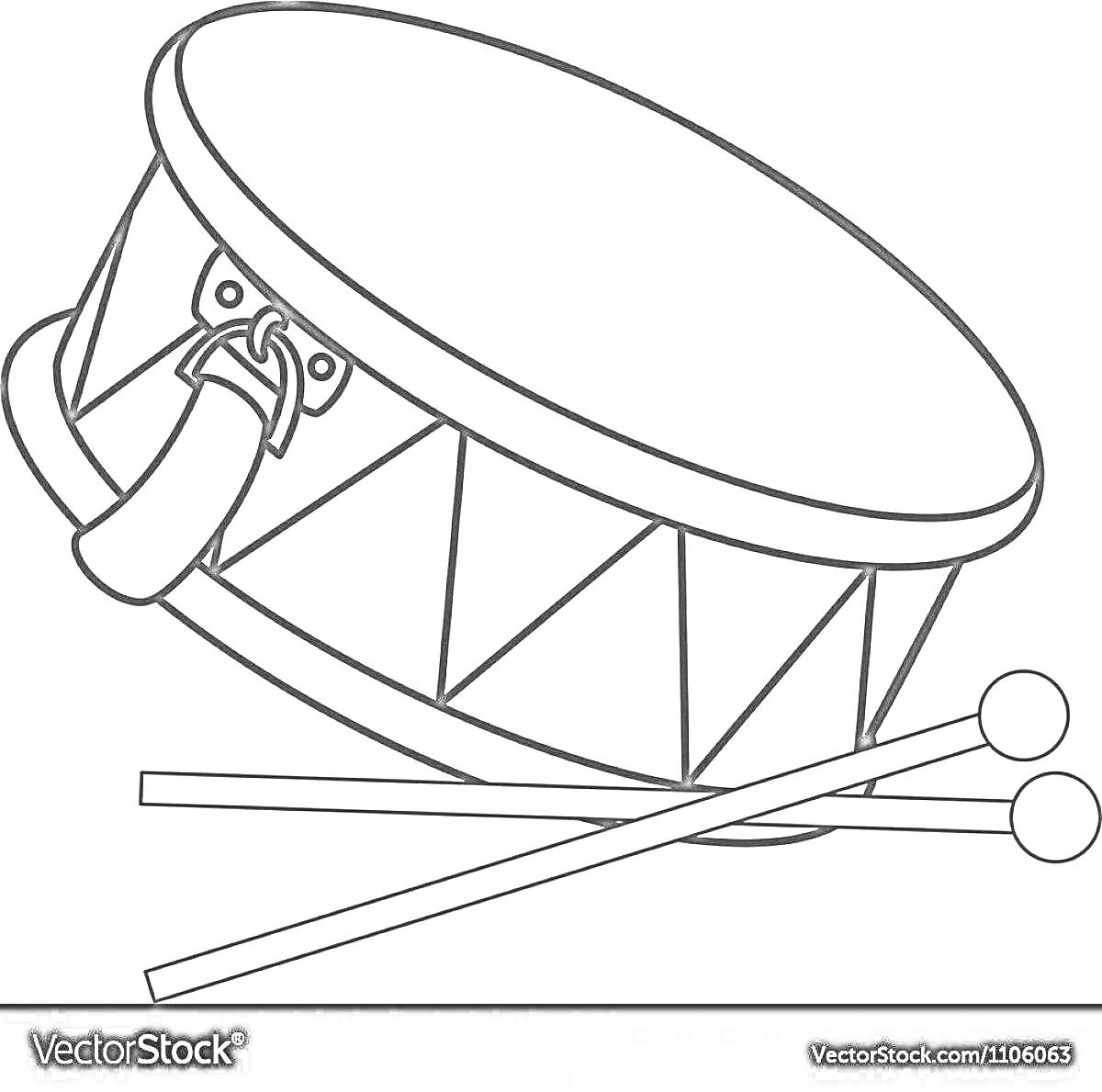 Раскраска Барабан и две палочки для битья