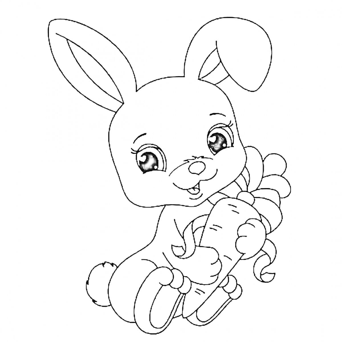 На раскраске изображено: Кролик, Животные, Дети 3-4 года, Зайцы, Морковь, Уши