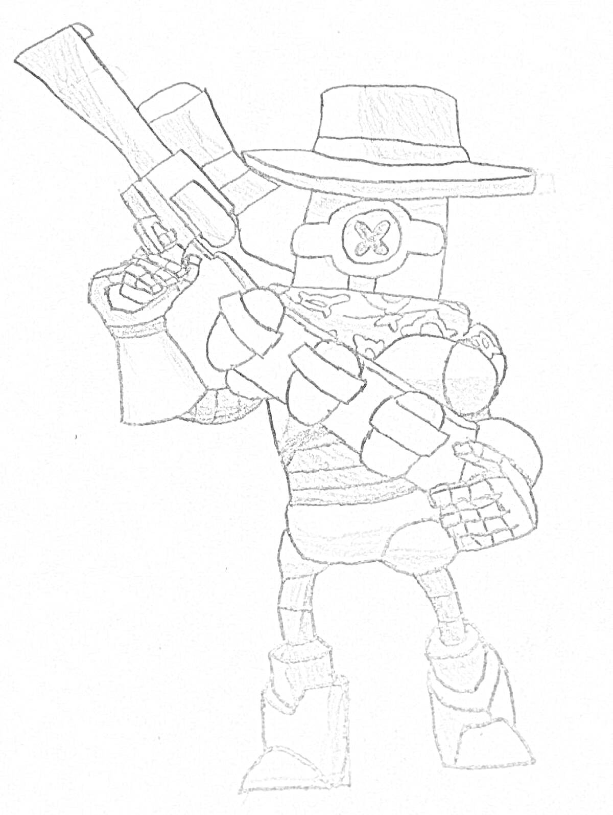Раскраска Робот-ковбой с шляпой и ружьем