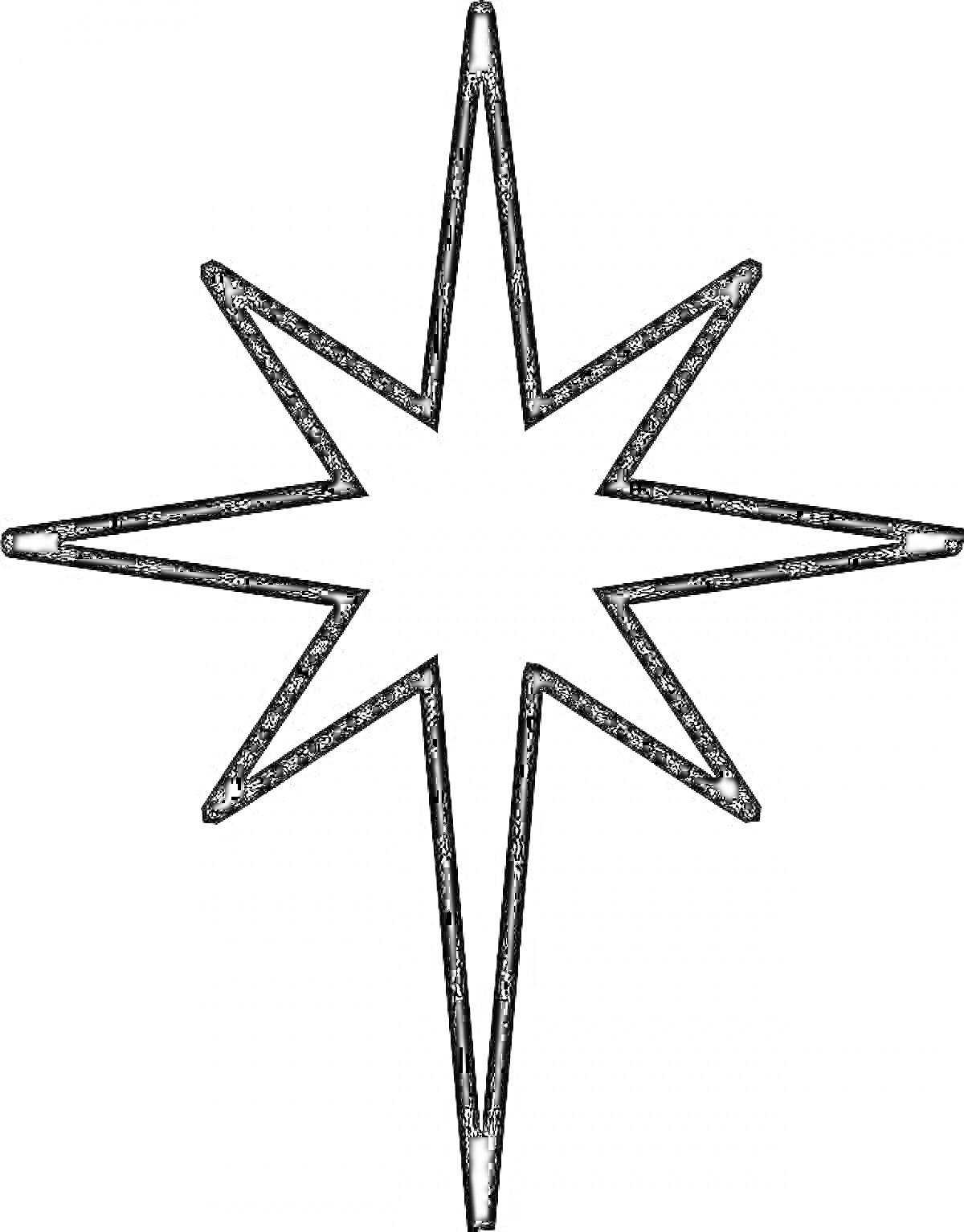 На раскраске изображено: Вифлеемская звезда, Рождество, Звезды, Контурные рисунки