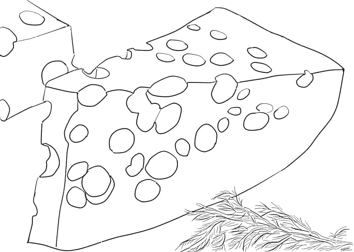 На раскраске изображено: Сыр, Дырки, Укроп, Еда